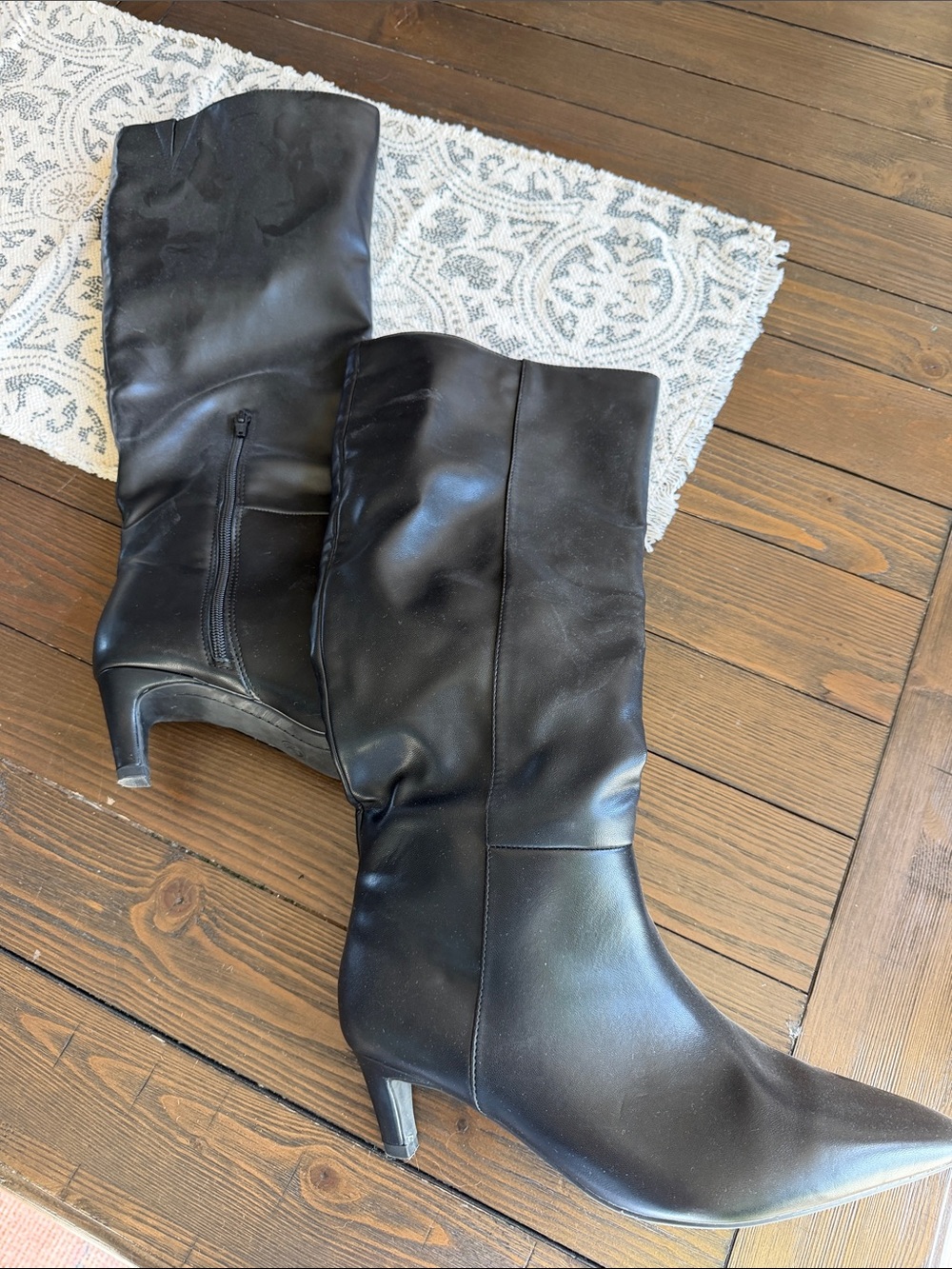 Classic Black Mid-Calf Heeled Boots